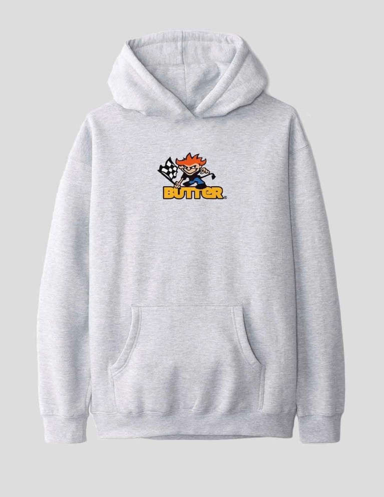 Sudadeira BUTTER GOODS racing logo pullover hood heather grey